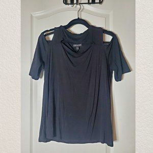 Lane Bryant Open Shoulder Tee in Black Size 10/12